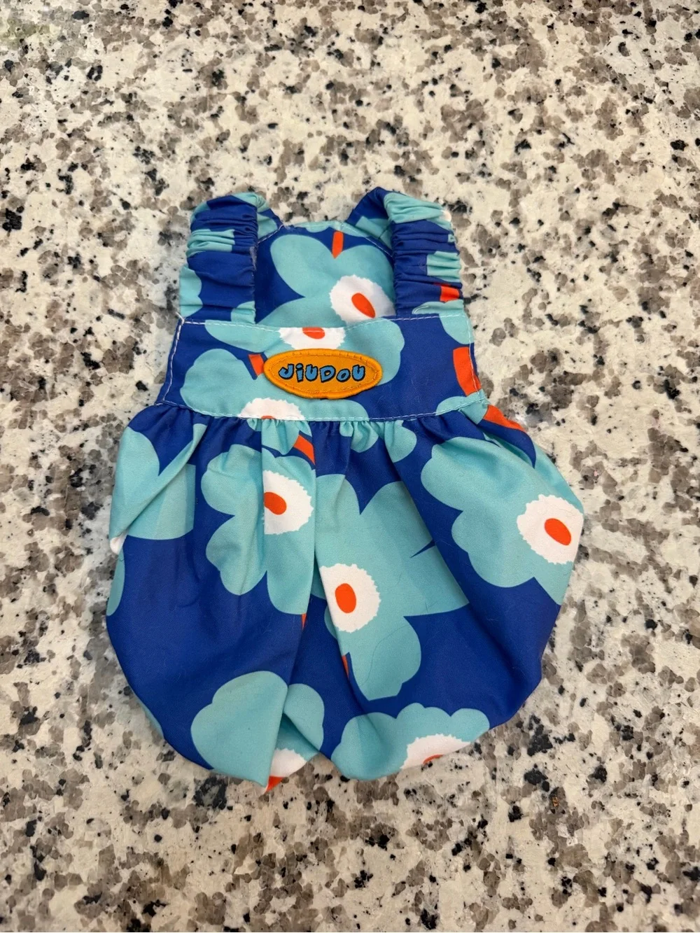 Bright Floral Scrunchie Pet Dress Set - Blue & Multicolor. XXS